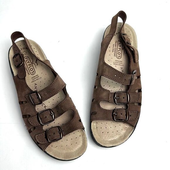 Fly Flot DALE Brown Leather Nubuck Comfort Sandals 3 Straps Buckle Closure US 6 - Picture 2 of 15